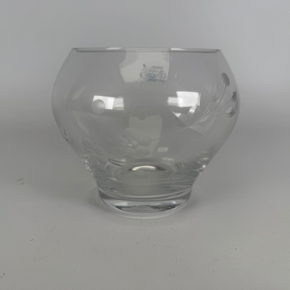 Lenox Hand Blown Crystal Bowl Etched Floral Rose Bowl Clear Glass Vintage Q1